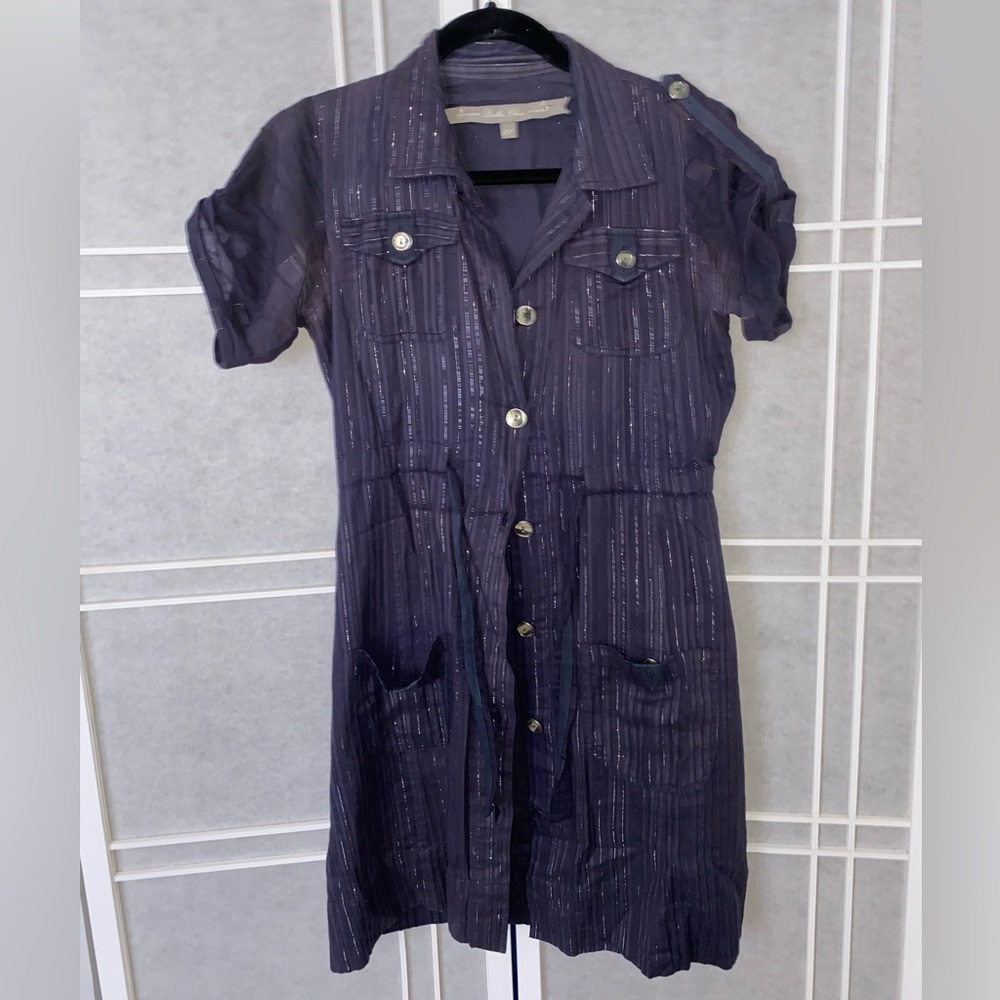 Vintage dallin chase button up pin stripe metallic dress